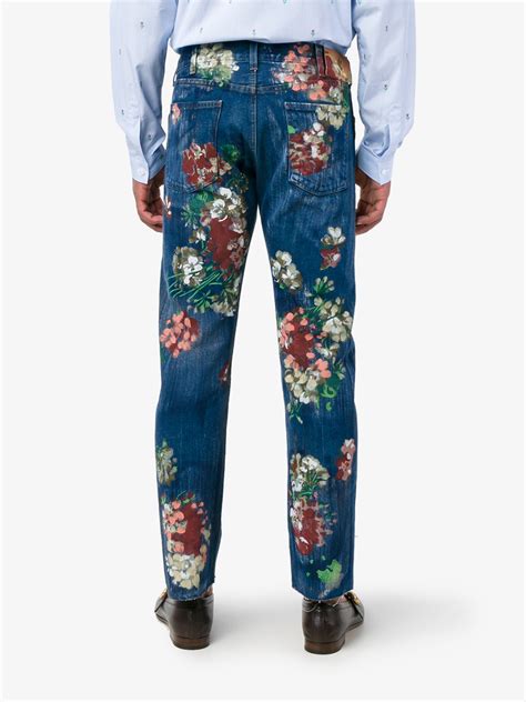 gucci hand painted flower denim jeans|designer jeans for guys gucci.